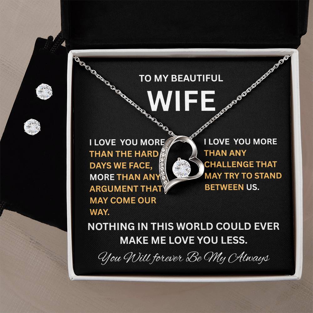 Forever Love Necklace + Clear CZ Earrings